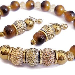 Brown Gold Earring Bracelet Set 70s style jewelry